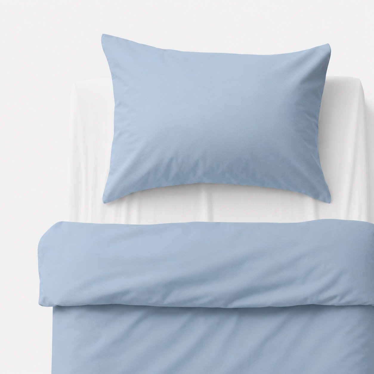Medvilninis vaikiškas patalynės komplektas, 2 dalys: pagalvės užvalkalas 60x40 cm ir antklodės užvalkalas 135x100 cm – pastelinis mėlynas - Image 5