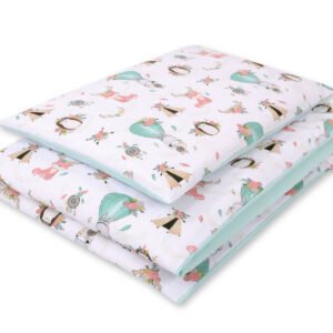 Baby cotton bedding set 2-pcs 135x100 cm- foxes beige/mint