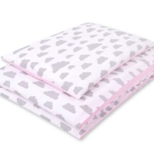 Baby cotton bedding set 2-pcs - clouds gray/pink
