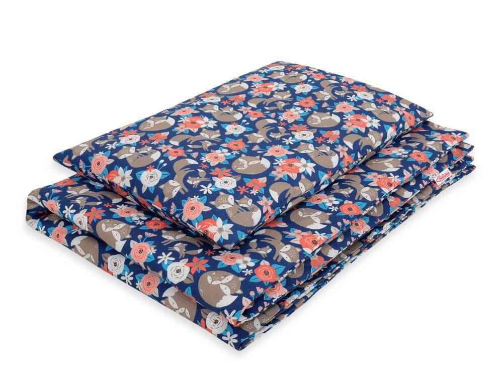 Baby cotton bedding set 2-pcs 120x90 cm- fox family on blue