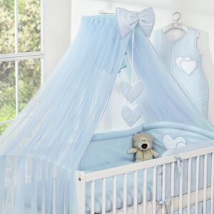 Patalynės komplektas, 5 dalių, su tinkleliu nuo uodų – Hanging Hearts, mėlyna