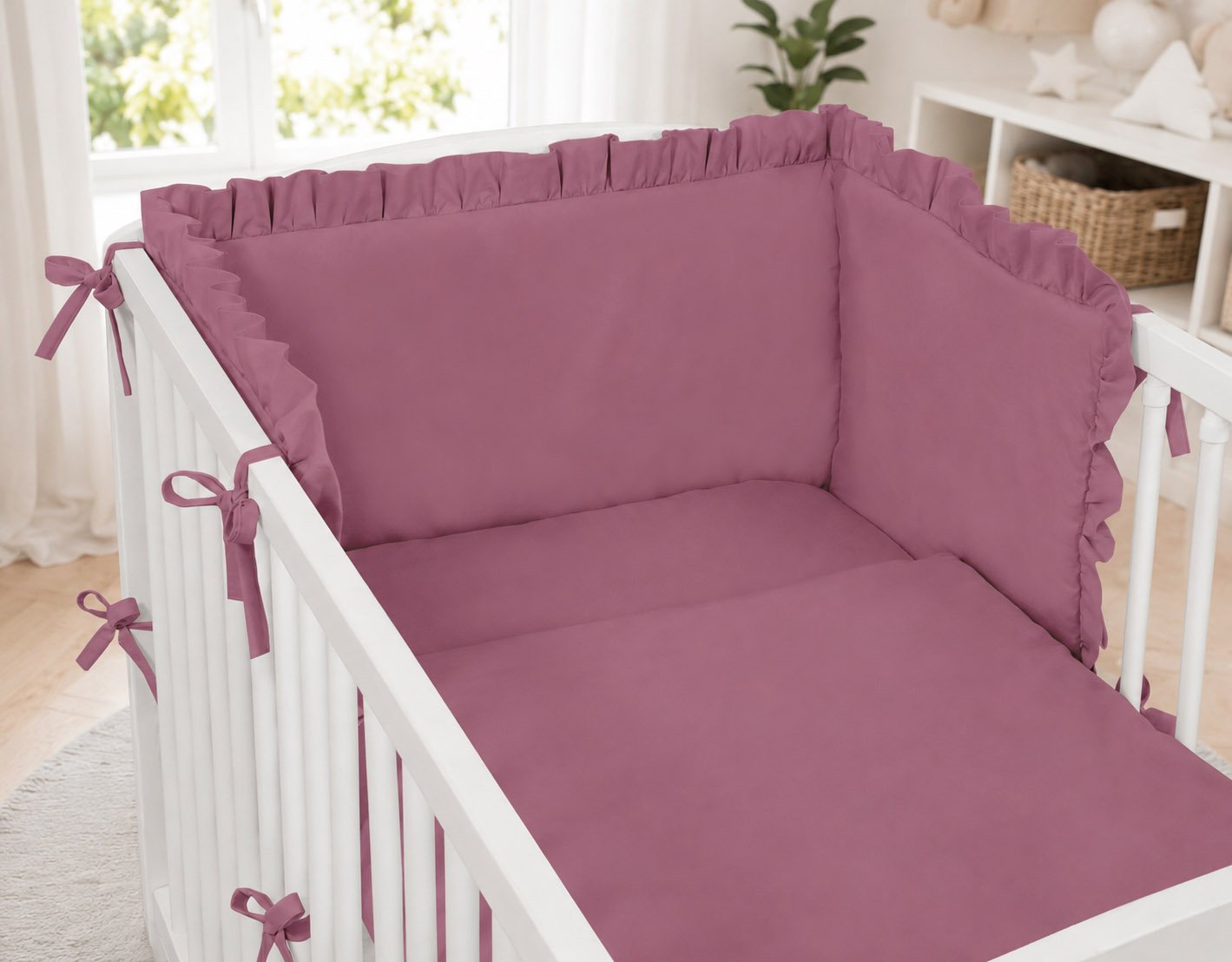 Universalus kūdikio lovytės apsauginis bortelis su klostele – pastelinės violetinės - Image 2