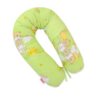 Cotton  pillowcase for pregnancy pillow Longer -  Green teddy bears