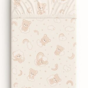 Medvilninė paklodė 120x60cm - Rainbow beige bear