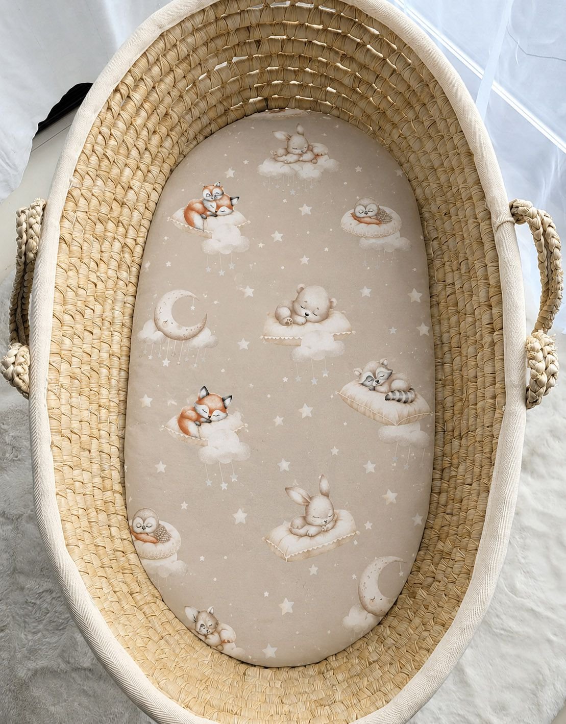 Medvilninė paklodė vežimėliams, Moses krepšeliui, čiužiniui 75x35 cm - Twinkle Woodland - Image 3