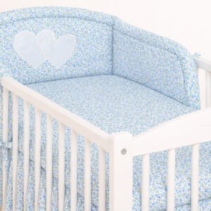 Universal crib rail bumper – Hearts blue flowers
