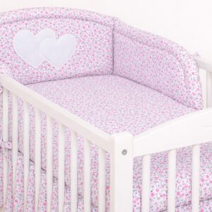 Universal crib rail bumper – Hearts little pink flowers