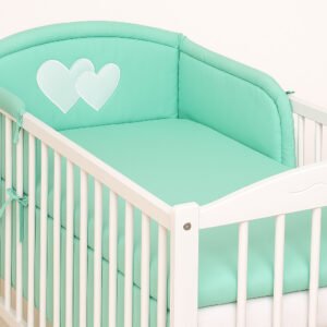 Universal crib rail bumper – Hearts mint