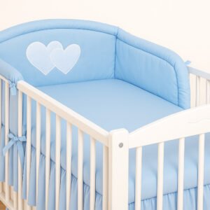 Universal crib rail bumper – Hearts blue