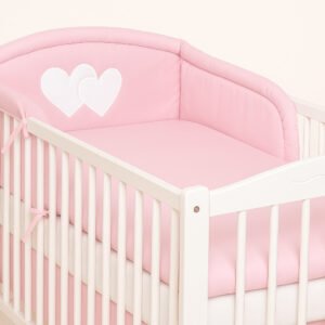 Universal crib rail bumper – Hearts pink
