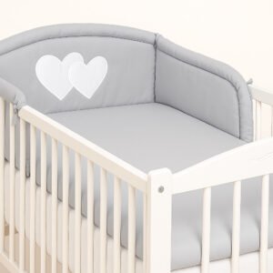 Universal crib rail bumper – Hearts grey
