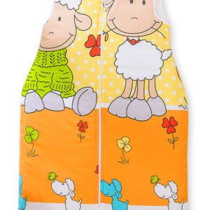 Medvilninis vaikiškas miegmaišis, dydis M, 6-12 mėn., TOG 2.5, visų sezonų - Avytės, oranžinė-geltona