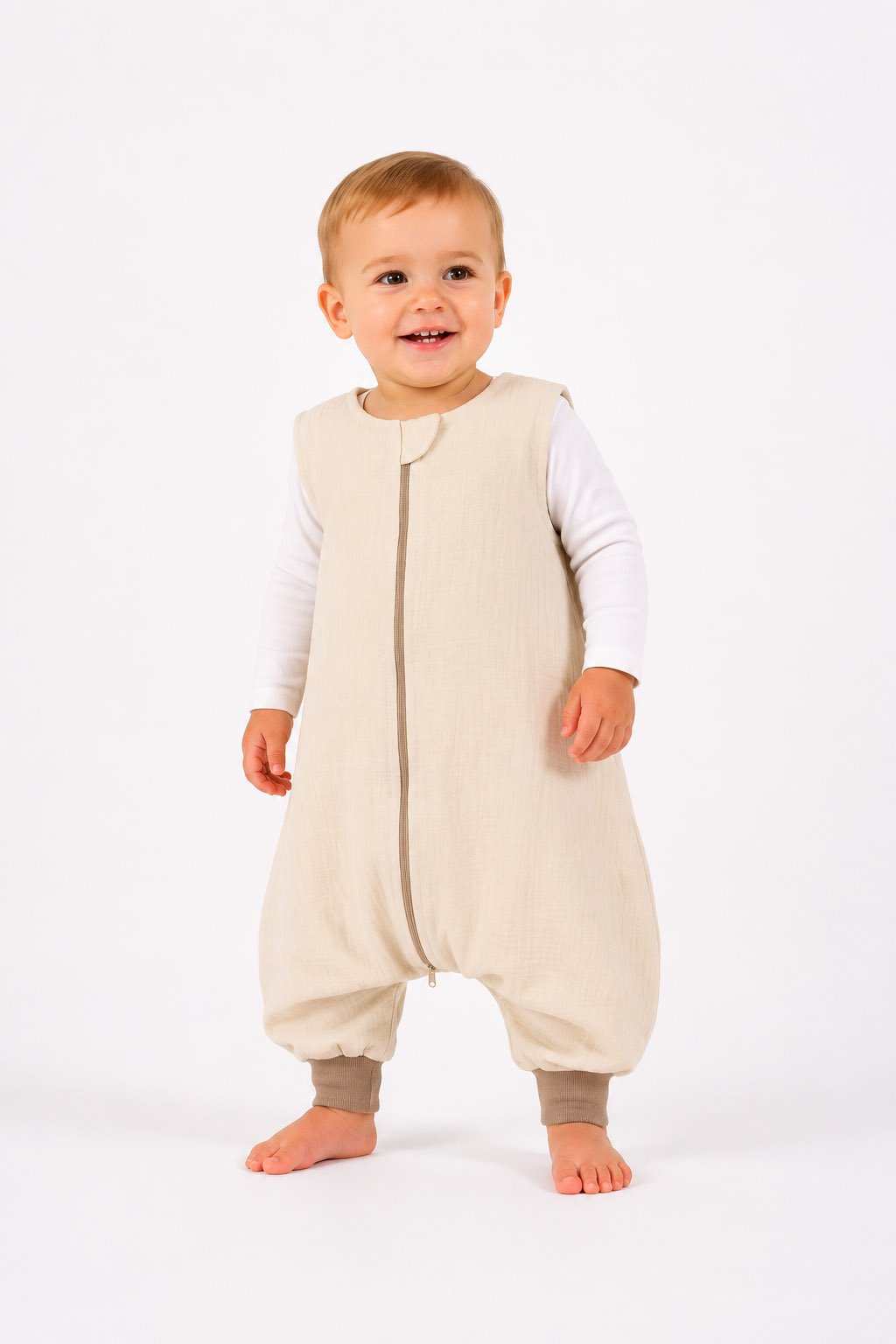 Muslino kūdikio miegmaišis su kojytėmis XL 2-4 m., vasarinis, TOG 1.0 – kreminė - Image 3