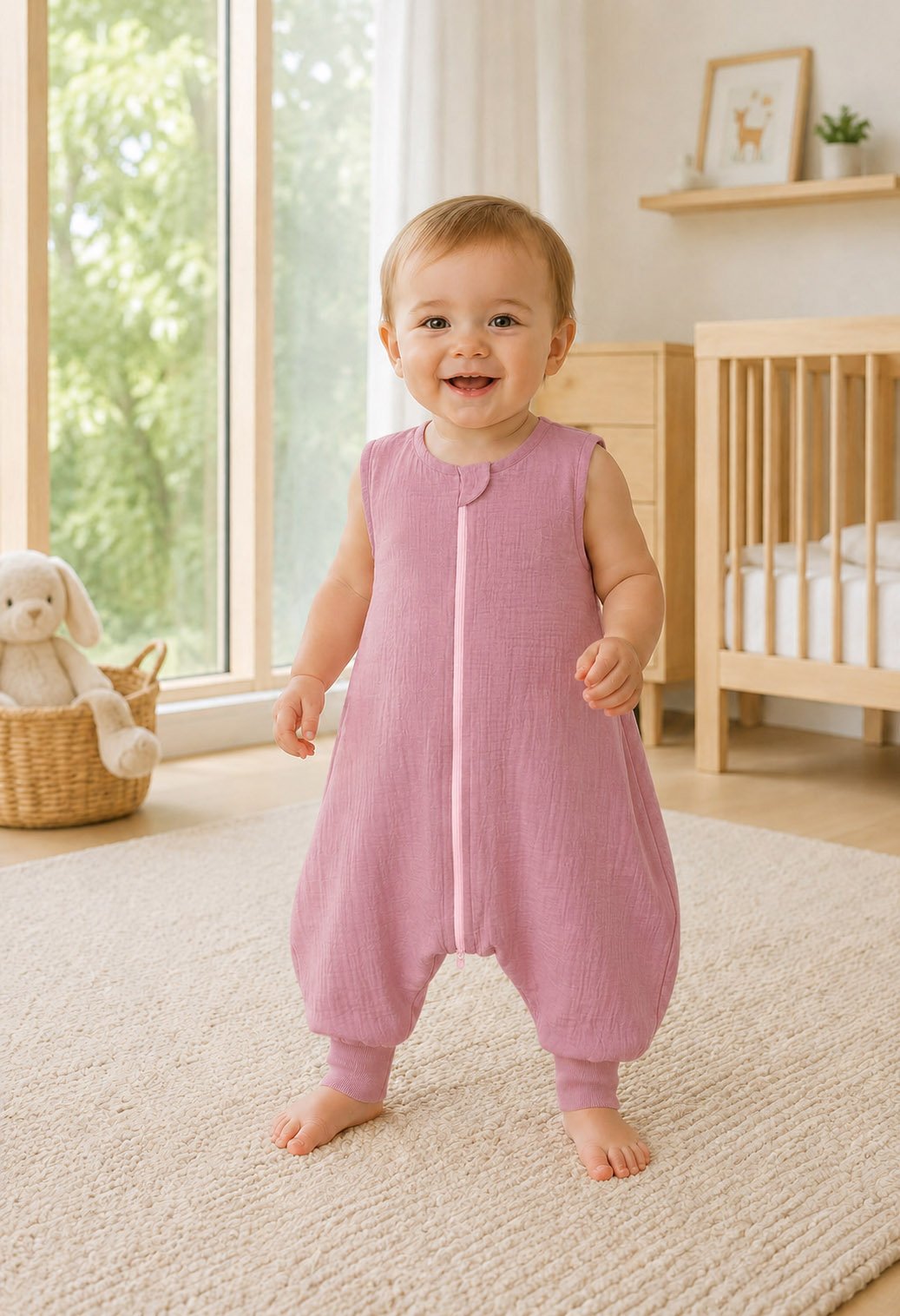 Muslino kūdikio miegmaišis su kojytėmis XL 2-4 m., vasarinis, TOG 1.0 – retro rožinė - Image 4