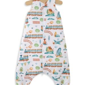 Cotton Baby Sleeping Bag with legs Warm and Cozy L 9-24 months TOG 2.5 - turquoise train