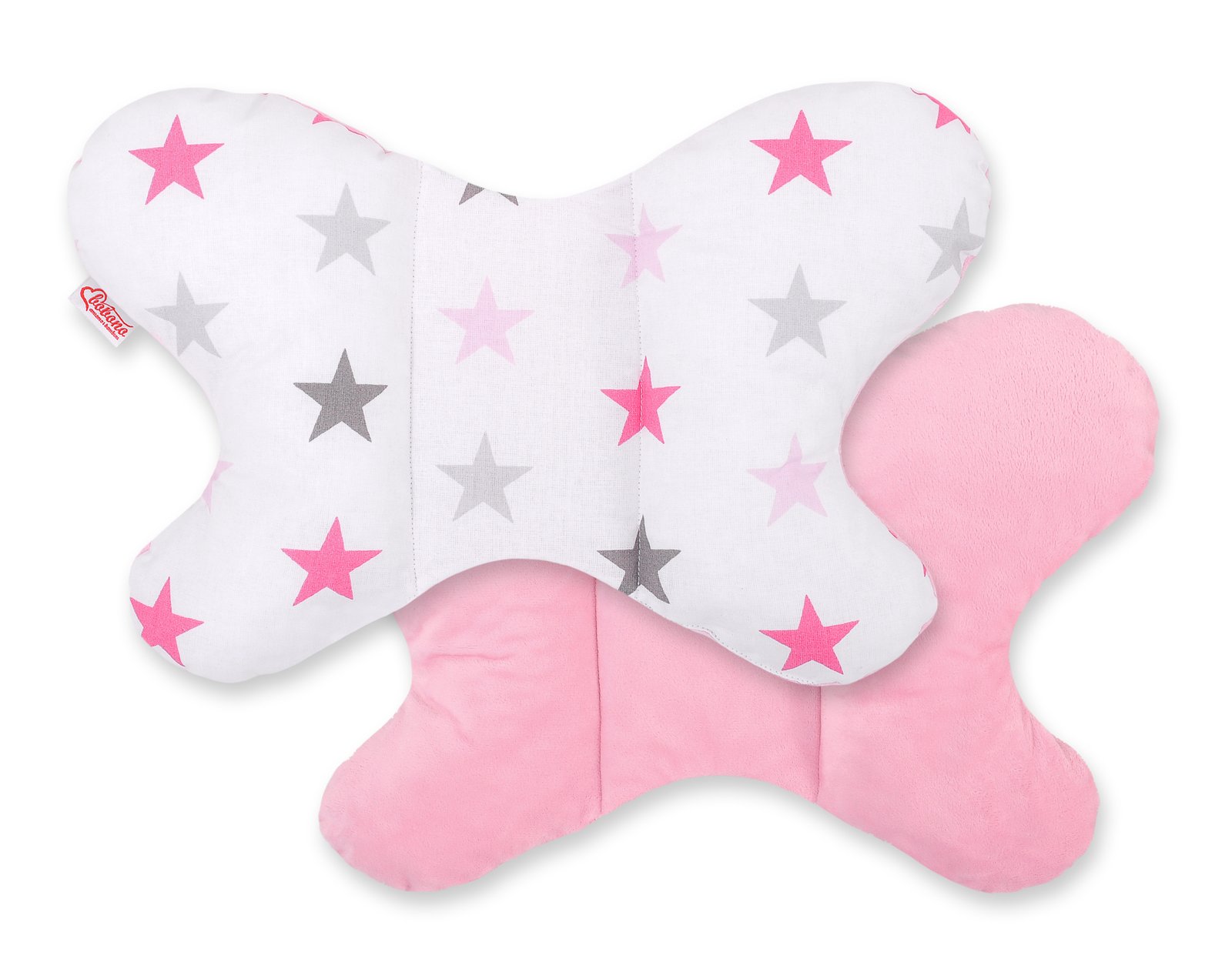 Double-sided anti shock cushion "BUTTERFLY" - grey-pink stars/pink