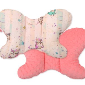 Double-sided anti shock cushion "BUTTERFLY" - owls cream-mint