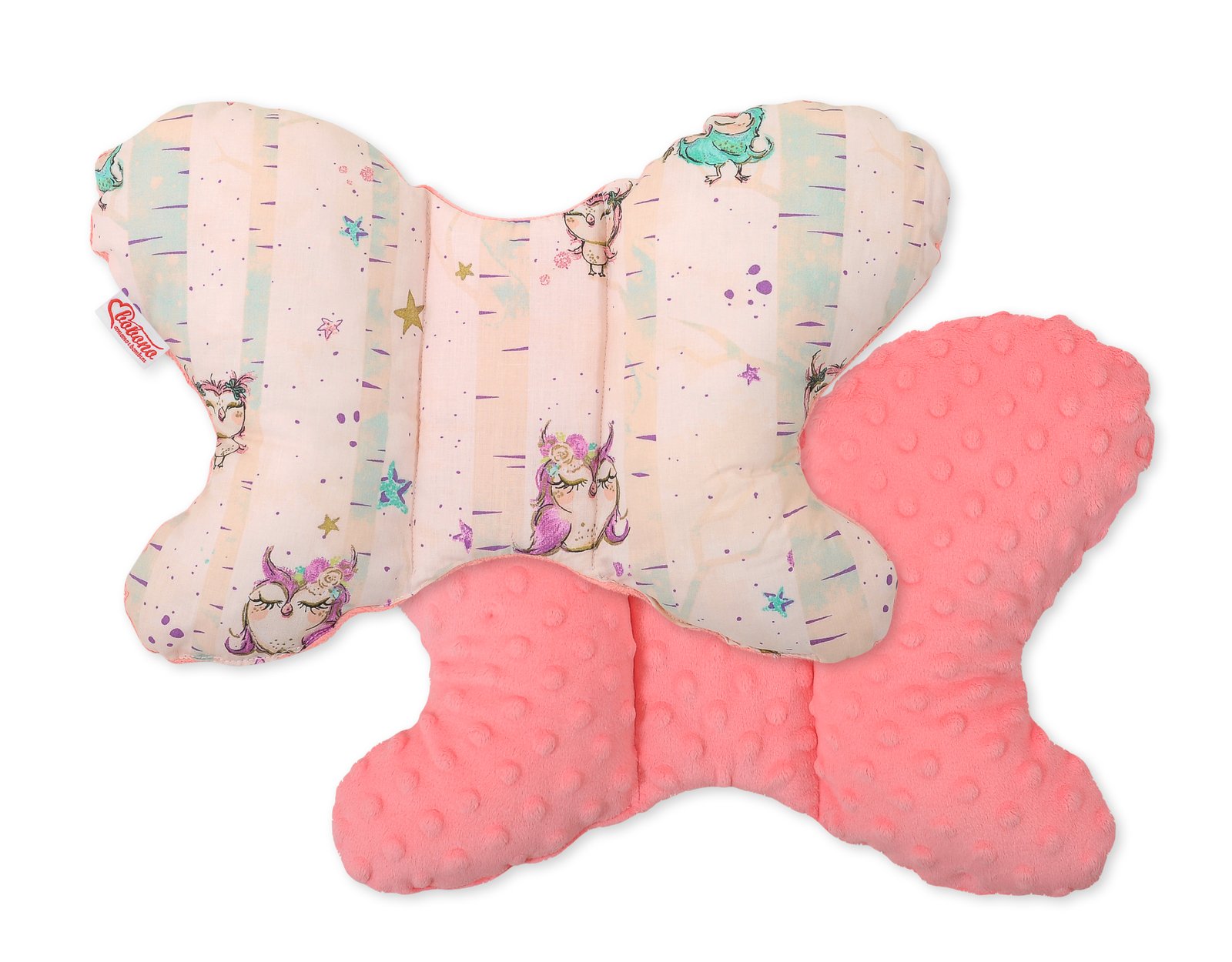 Double-sided anti shock cushion "BUTTERFLY" - owls cream-mint