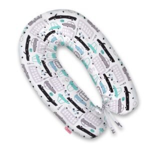 Pregnancy pillow- Longer, removable pillowcase - Gray and turquoise cars