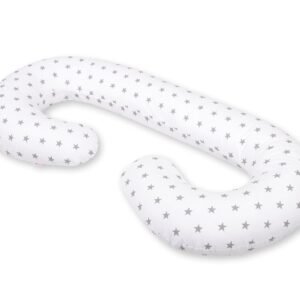 Maternity Support Pillow C, removable pillowcase - white with grey stars