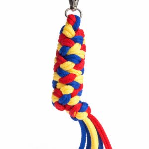 Hobby Horse pavadėlis, pagamintas iš dvigubai vytos virvutės - raudona/rugiagėlių/geltona