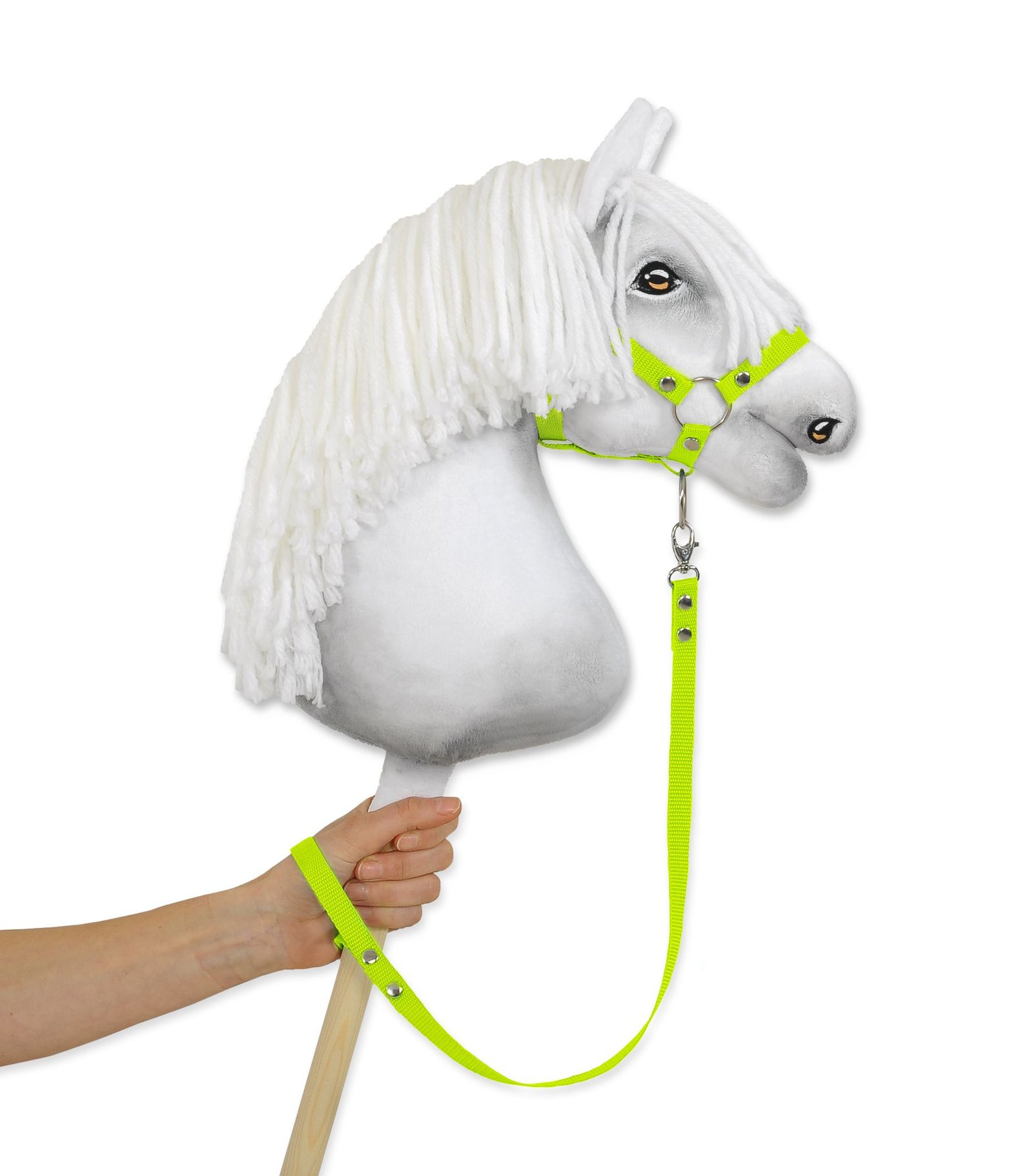 Pavadėlis hobby horse žirgeliui iš juostelės - neoninė žalia