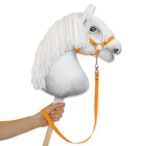 Pavadėlis hobby horse žirgeliui iš juostelės - neoninė oranžinė