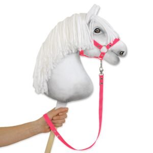 Pavadėlis hobby horse žirgeliui iš juostelės - neoninė rožinė