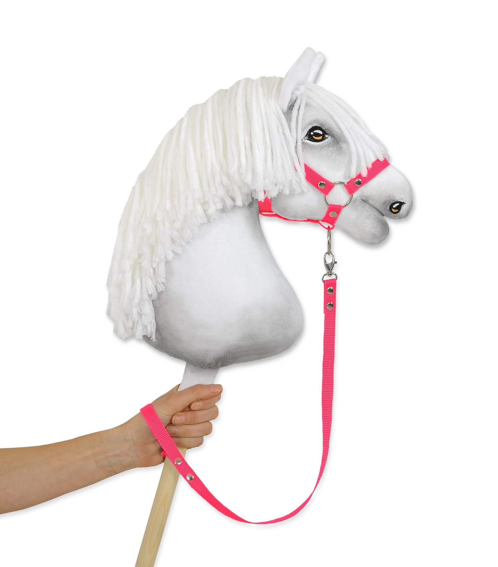 Pavadėlis hobby horse žirgeliui iš juostelės - neoninė rožinė