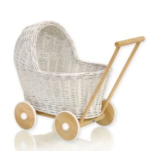Wicker doll pushchair - white