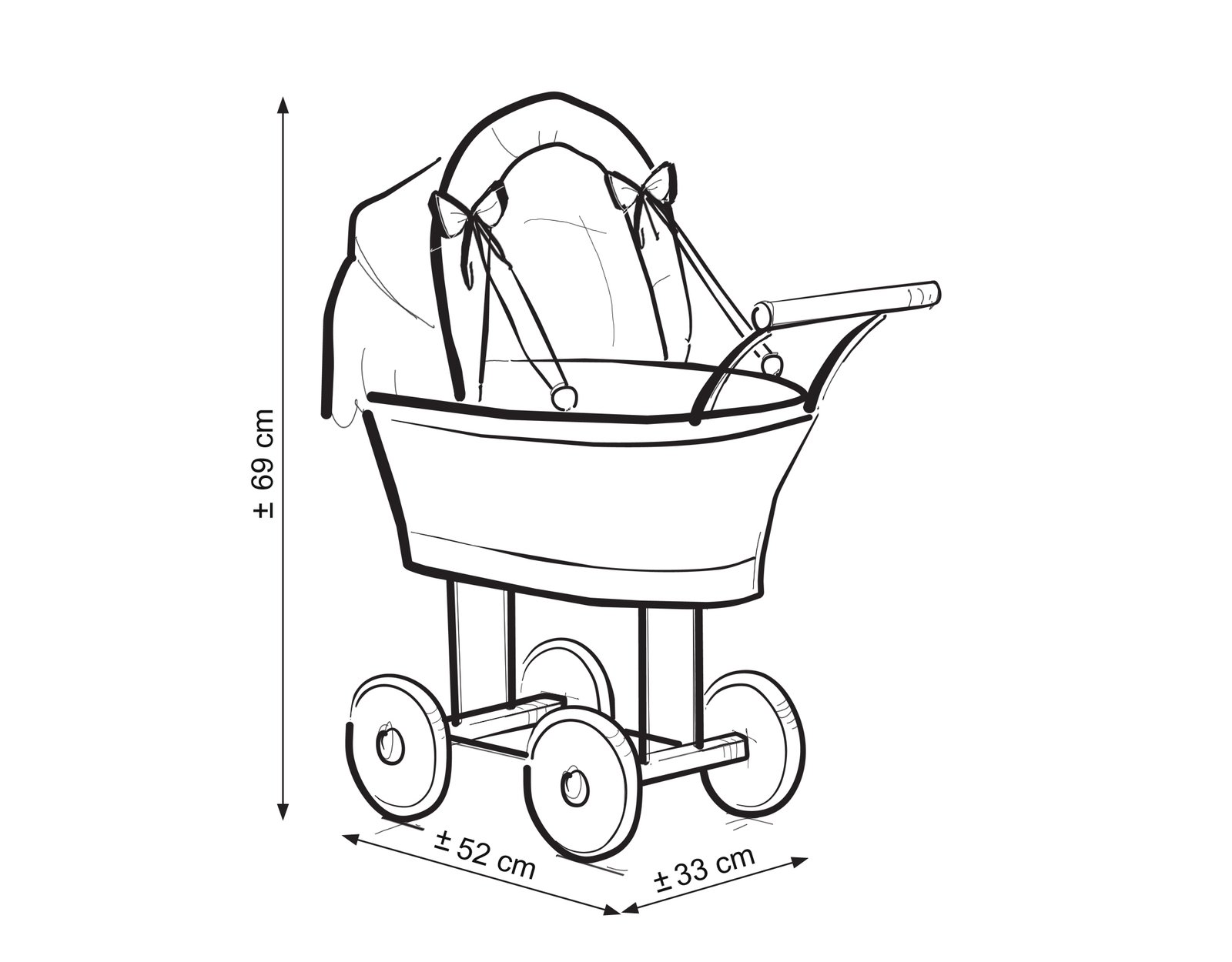 Pintas lėlių vežimėlis su persikine patalyne ir pamušalu – baltas - Image 2