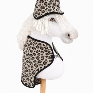 Rinkinys Hobby Horse A3: flisinė antklodė + šiltos ausinės – smėlio spalvos, su leopardo raštu