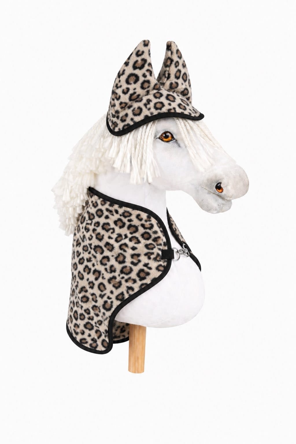 Rinkinys Hobby Horse A4 ir A5: flisinė antklodė + šiltos ausinės – smėlio spalvos, su leopardo raštu